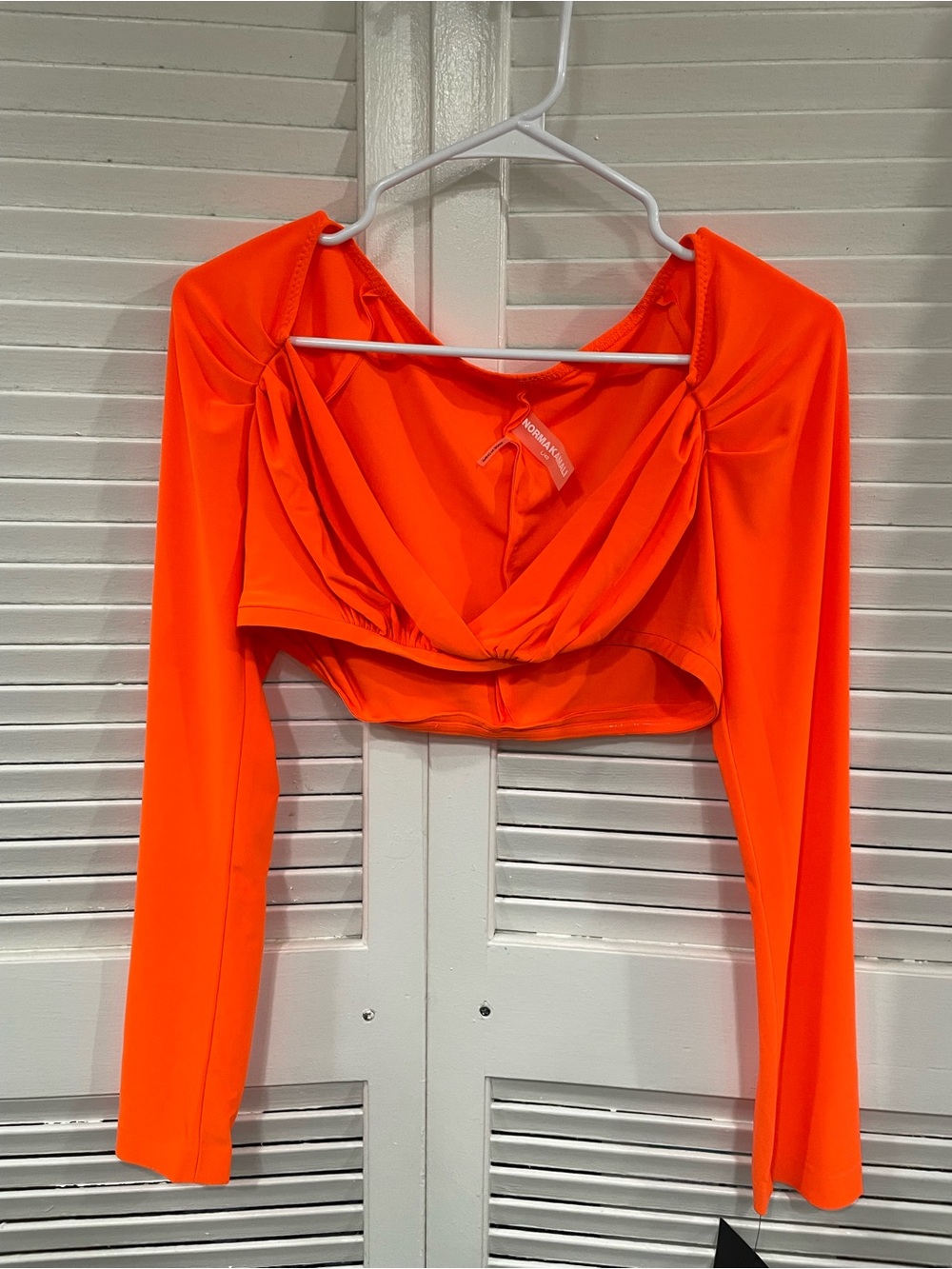 Norma Kamali Bright Orange crop top sz large - Picture 2 of 8